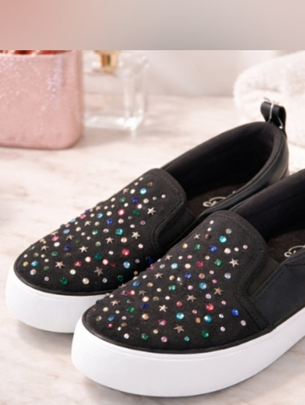 Black Slip-On Platform Sneakers with Multicolor Studs